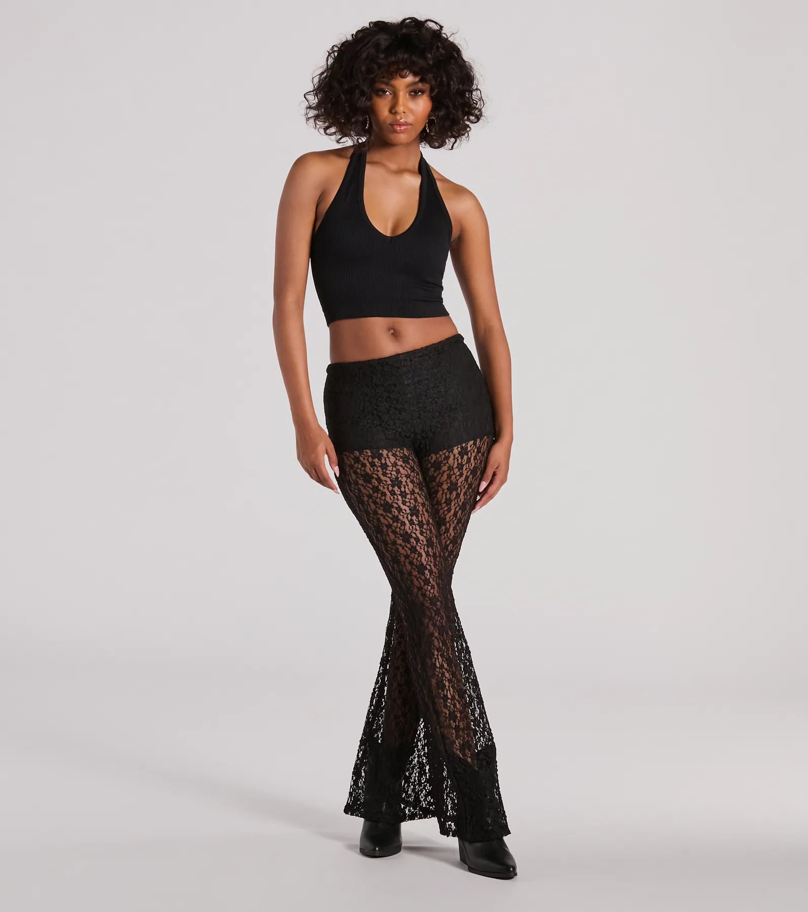 Sensational Trend High Rise Flare Lace Pants Soft Stretch Pants