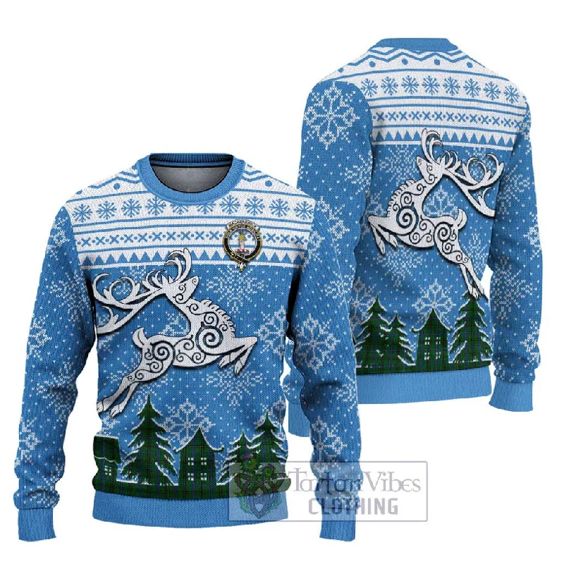 MacKendrick (McKendrick) Clan Christmas Ugly Sweater Celtic Reindeer Style Beaded Sweater Sequined Faux Fur