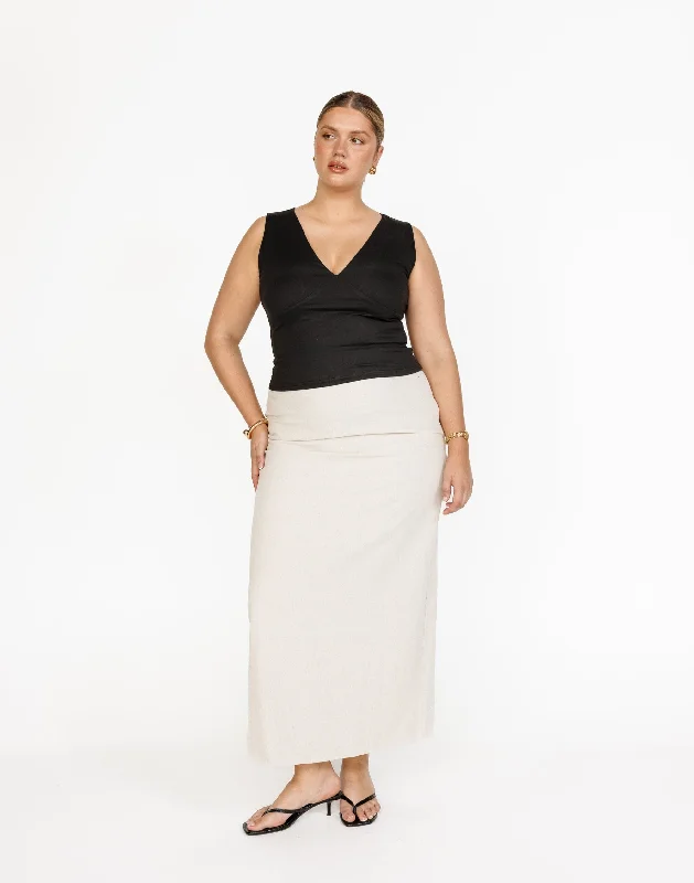 Como Linen Maxi Skirt (Oat) patchwork skirt art