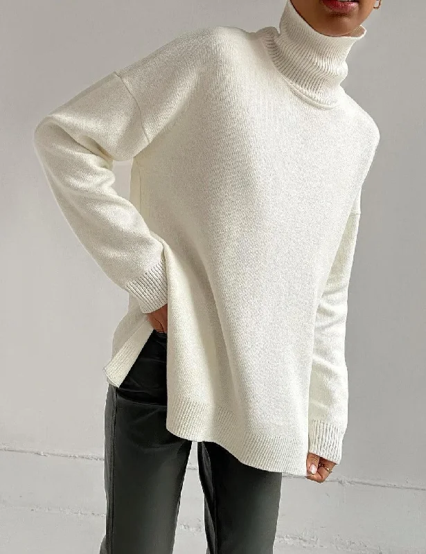 Ladies Solid Color Turtleneck Knit Sweater W013 Anti-Pilling Anti-Shrink Durable