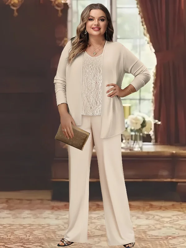 Chiffon Plus Size Mother of the Bride Pantsuits with Jacket Chic Checkered Pants