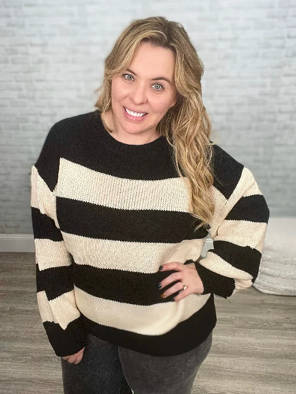 Lucky Strike Sweater in Black Stripe Satin Fabric Silk Fabric Chiffon Fabric