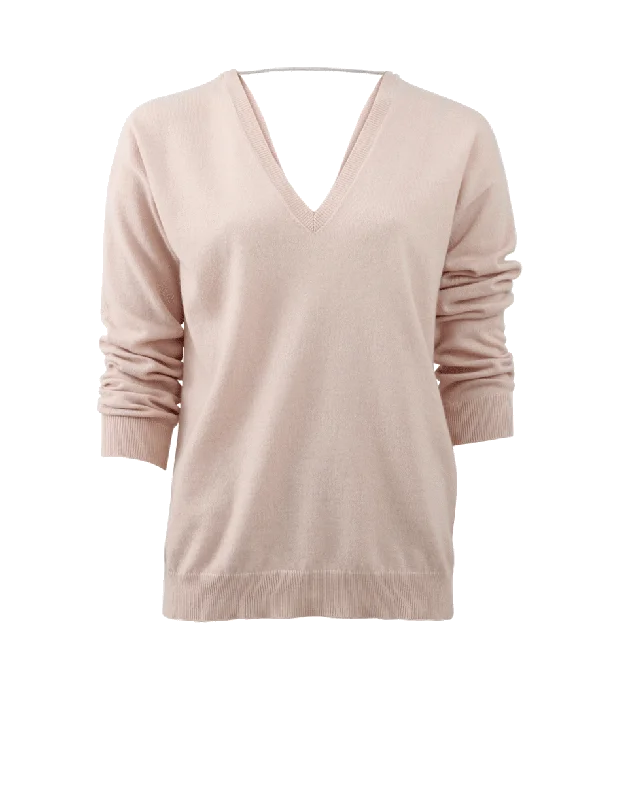 V-Neck Monili Chain Sweater Silk Blend Satin Velvet