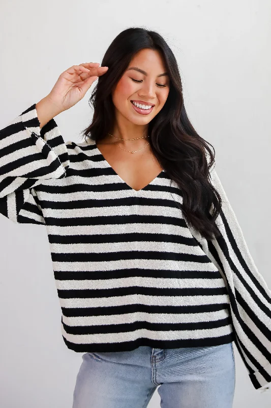 FINAL SALE - Stylish Forecast White/Black Striped Sweater Wool Sweater Cotton Sweater Cashmere Sweater