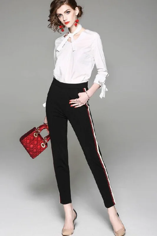 Pencil Pants W/ Stripe Contrast High-Waist Jeans