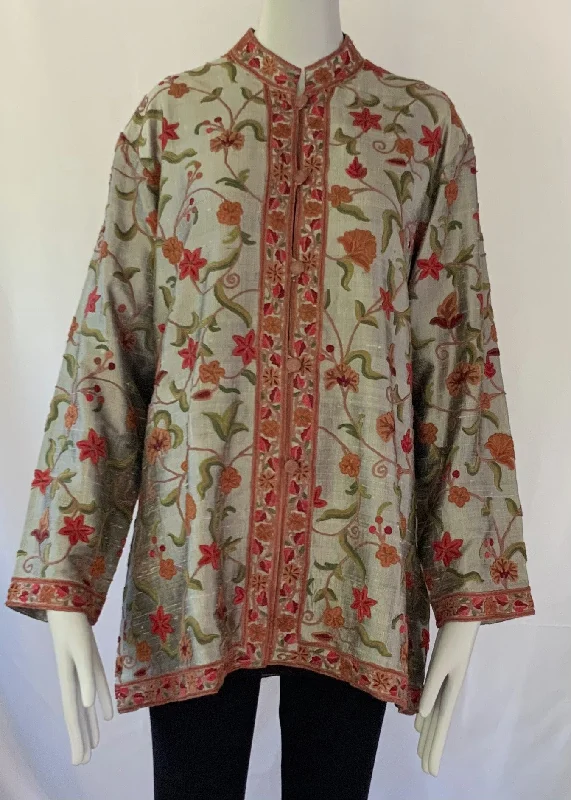 Hand Embroidered Short Jacket -  Silver and Muticolor Appliqued Jacket Beaded Jacket Sequined Jacket