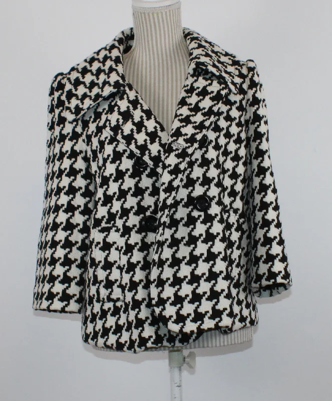 STYLE & CO BLACK  HOUNDSTOOTH WOOL/COTTON JACKET LADIES SIZE 10 PRE-LOVED Collared Jacket Crew Neck Jacket Turtle Neck Jacket