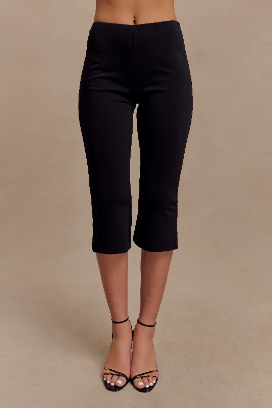 Layla Flared Crepe Capri Pants - Black Relaxed Lounge Trousers