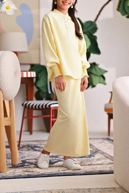 The Akari Folded Skirt - Yellow Stripe a-line skirt cut