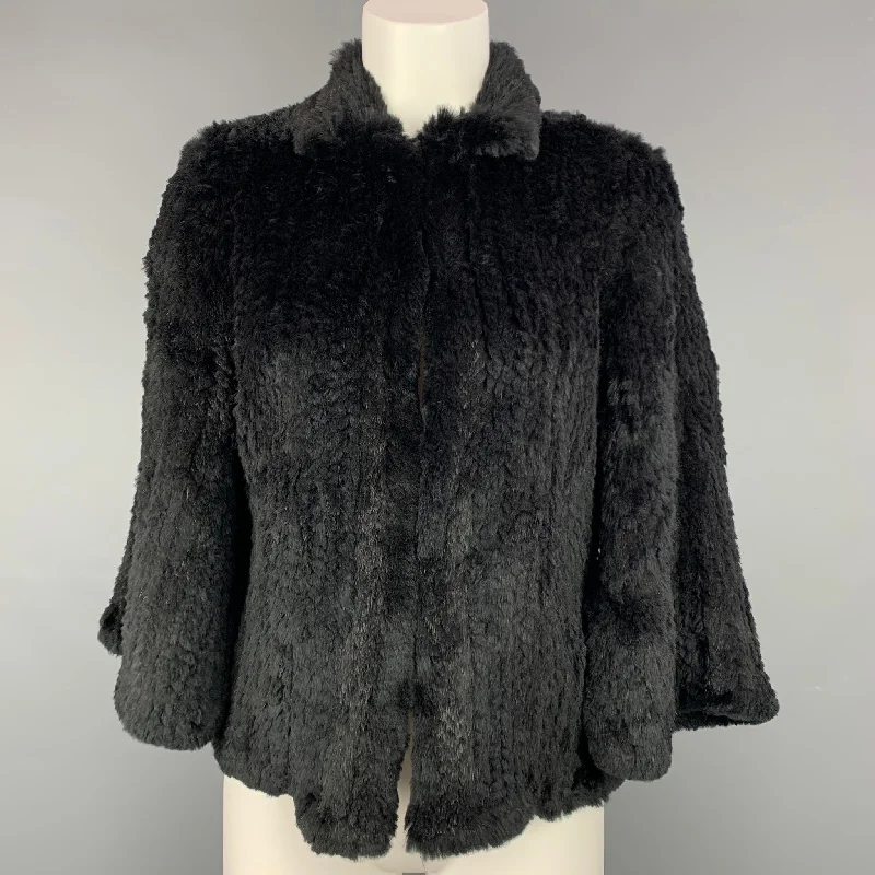 MAXSTUDIO Special Edition Size S Black Knitted Rabbit Fur Hook & Loop Jacket Ribbed Jacket Pleated Jacket Ruffled Jacket MAXSTUDIO Special Edition Size S Black Knitted Rabbit Fur Hook & Loop Jacket Ribbed Jacket Pleated Jacket Ruffled Jacket
