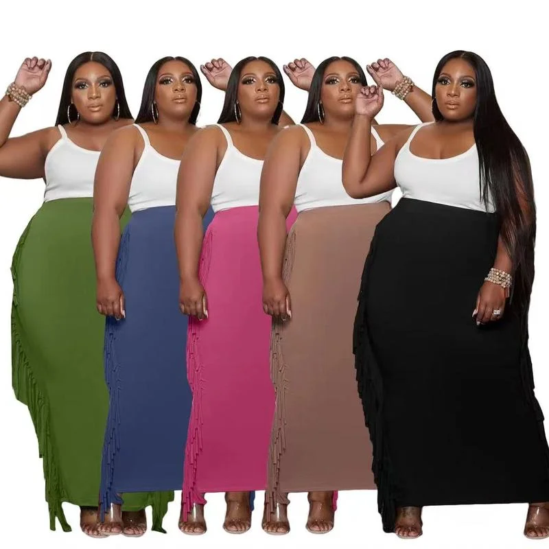 Wholesale Plus size women's tassel long skirt（CL9436） boho skirt vibe