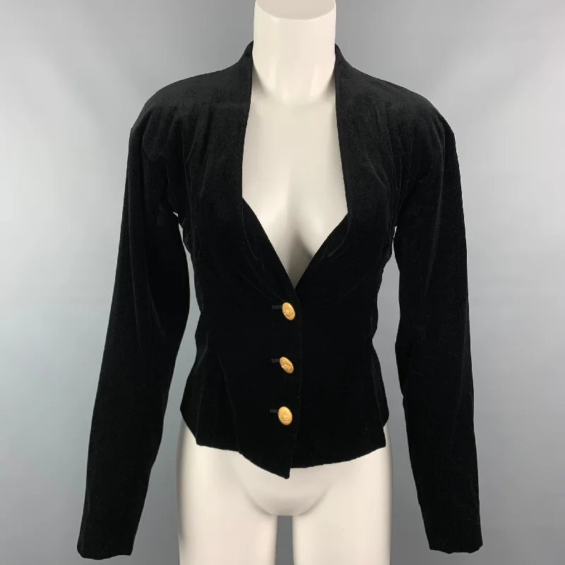 VIVIENNE WESTWOOD RED LABEL Size 4 Black Velvet Cotton Jacket Ribbed Jacket Pleated Jacket Ruffled Jacket
