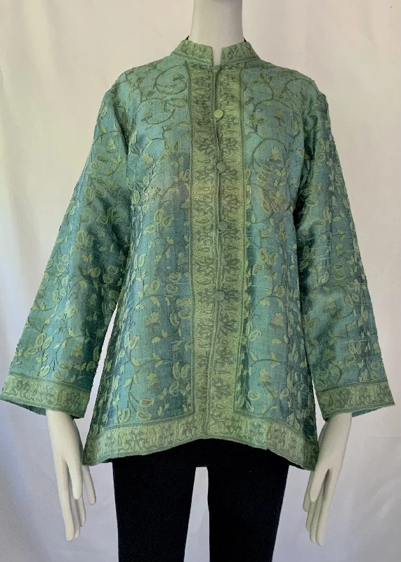 Hand Embroidered Short Jacket -  Sea Green Striped Jacket Polka Dot Jacket Floral Jacket