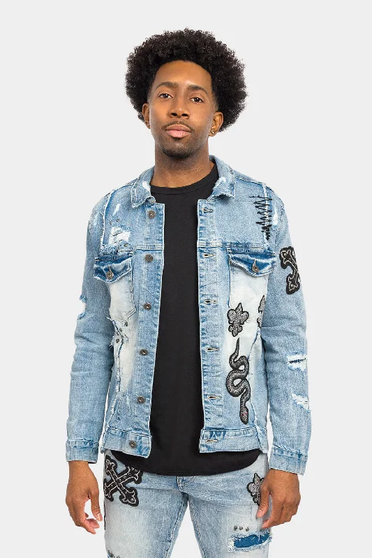 Crystals embellished patches studded Denim Jacket Knit Jacket Woven Jacket Fleece Jacket Crystals embellished patches studded Denim Jacket Knit Jacket Woven Jacket Fleece Jacket