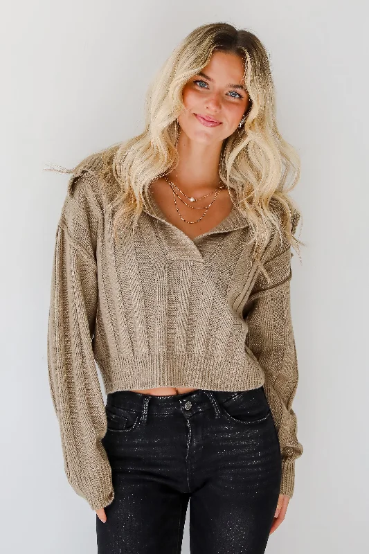 FINAL SALE - Perfectly Effortless Olive Collared Sweater Denim Fabric Leather Fabric Suede Fabric