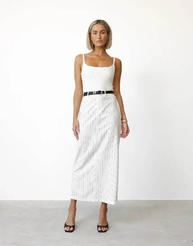 Charlie Maxi Skirt (White Pinstripe) leather skirt modern