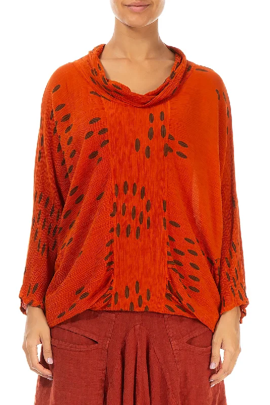 Cowl Neck Crinkled Drops Saffron Silk Viscose Blouse Frilled Cuff Blouse