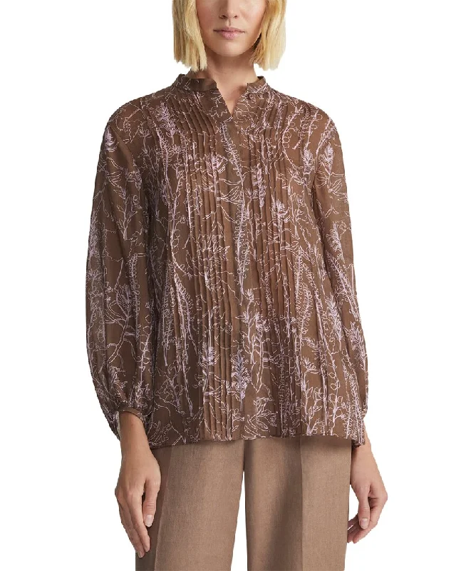 Lafayette 148 New York Pintuck Band Collar Blouse Double-Layered Blouse