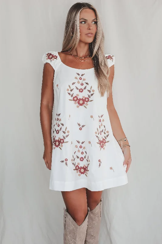A Good Feeling About This White Floral Embroidered Mini Dress Stylish Short Sleeve Mini Dress