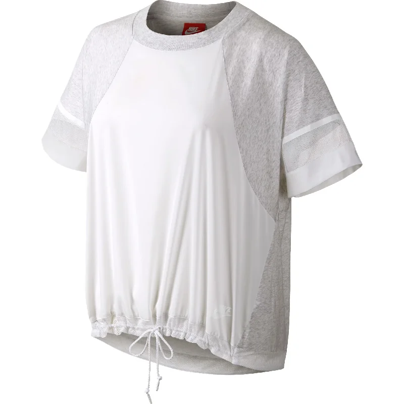 Nike Bonded Women's T-Shirt White/Birch Heather-- Notch Collar Peter Pan Collar Cowl Neck