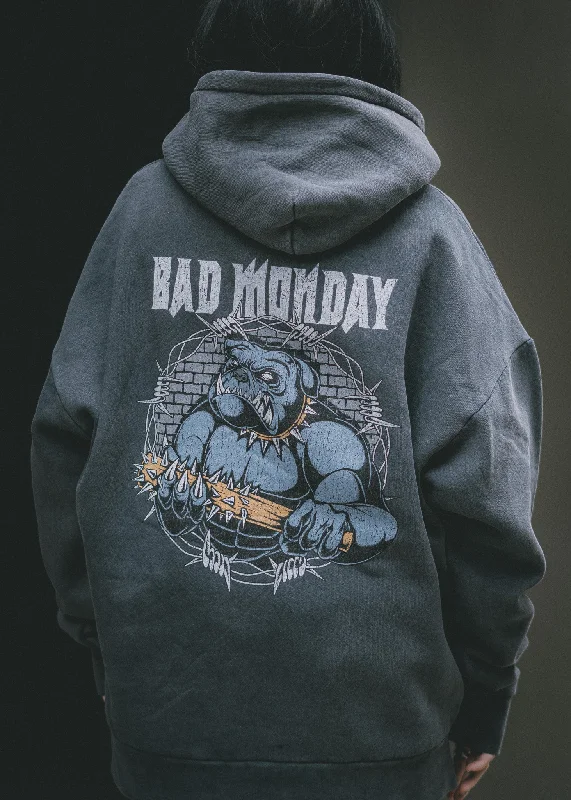 Vintage Relax Fit Bulldog Bat Hoodie Hoodie with Raglan Sleeves Sporty Comfortable