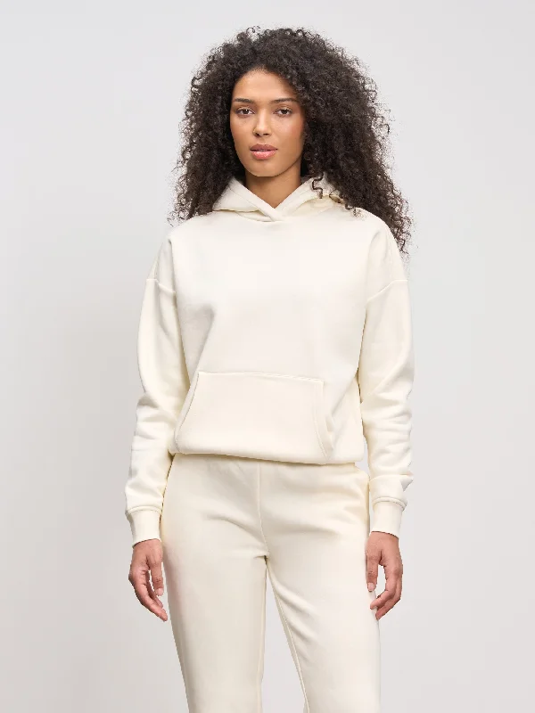 Womens Neoprene Hoodie in Ecru Hoodie with Oversized Fit Loose Comfortable