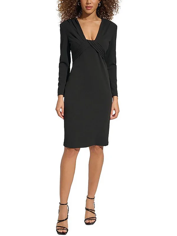 Womens Pleated Knee Length Sheath Dress Tunics Versatile functional
