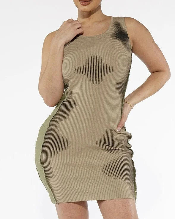 Women's Print Knit Bodycon Mini Dress - REHLD60456B Chic Tropical Mini Dress