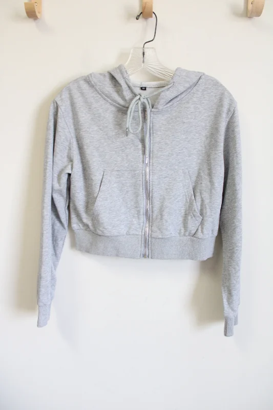 Gray Zip Up Crop Hoodie | XS Hoodie with Raglan Sleeves Sporty Comfortable