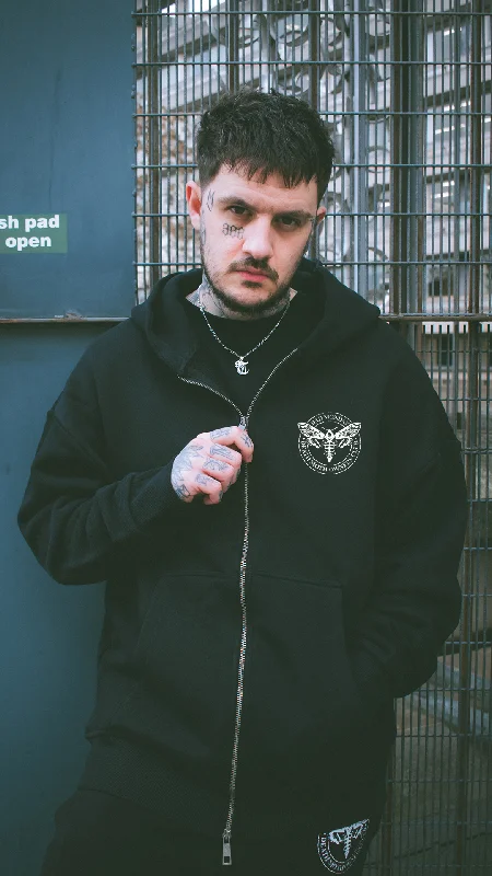 Heavy Weight DM Owners Zip Hoodie Hoodie with Hem Applique Textured Unique