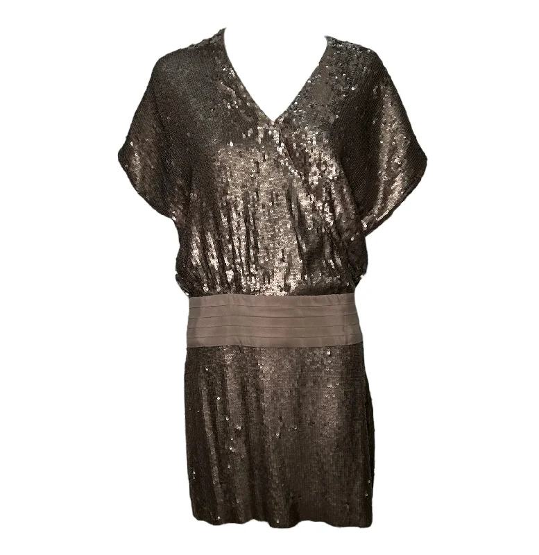 2000s Haute Hippie Sequin Gold Drop Waist Cocktail Dress Tunics Trendy modern