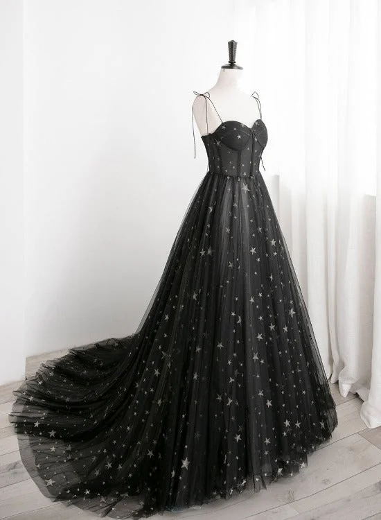 Black Sweetheart Tulle Straps Long Evening Dress, Black Formal Dress Party Dresses Tunics Seasonal trendy Black Sweetheart Tulle Straps Long Evening Dress, Black Formal Dress Party Dresses Tunics Seasonal trendy