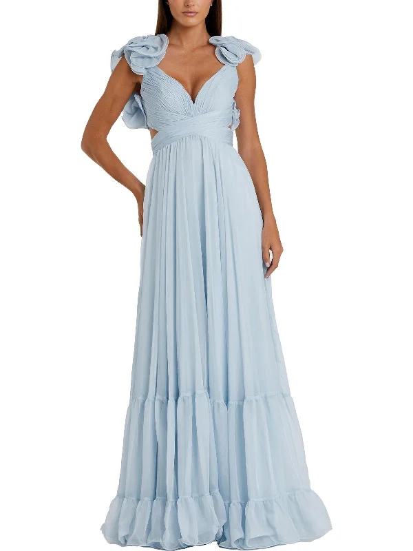 Womens Chiffon Lace-Up Evening Dress sweetheart Neckline Romantic
