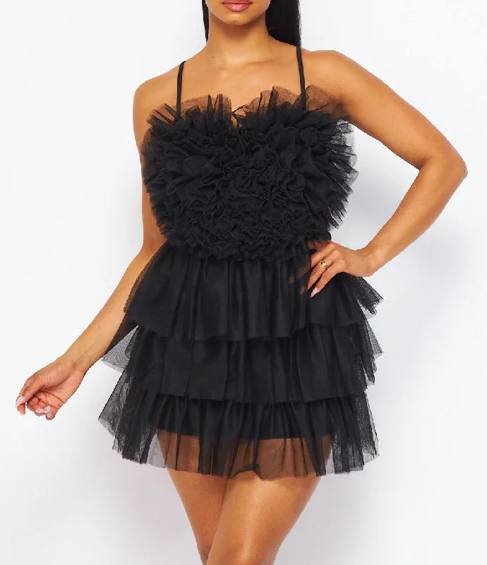 Women's With All My Heart Mesh Tulle Ruffled Mini Dress  - HOTHDD30039 Stylish Button-Down Mini Dress