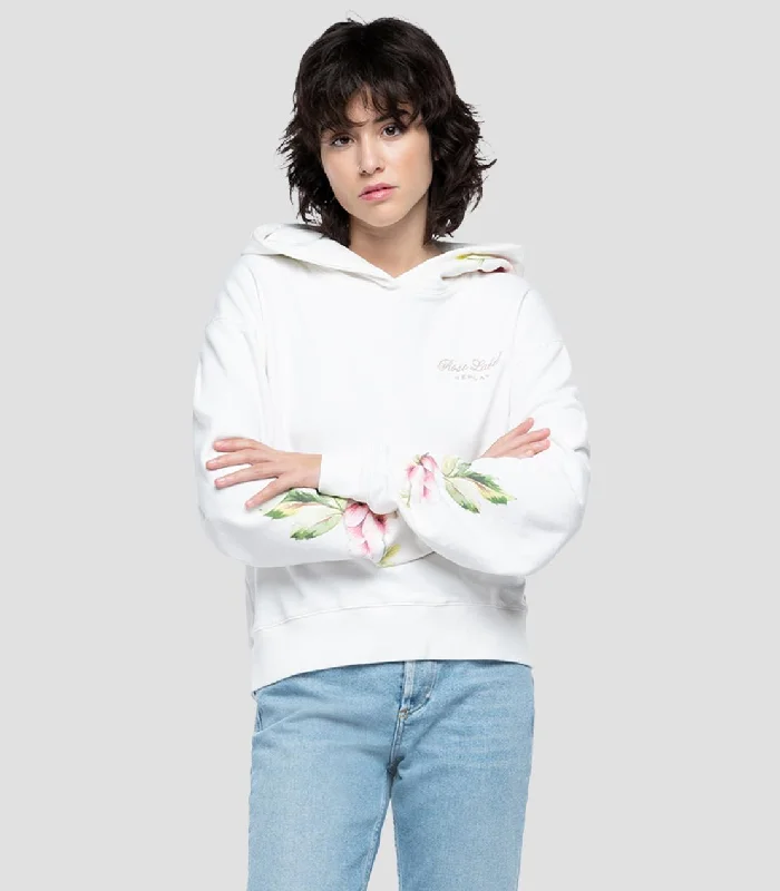 Replay W3627 ROSE LABEL Hoodie Hoodie with Thumb Holes Functional Cozy