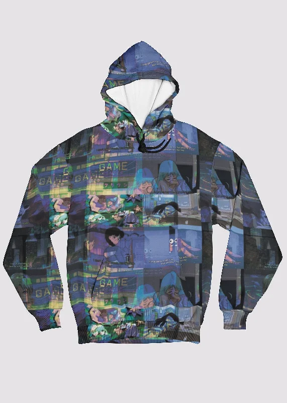 Anime Vaporwave Glitch Hoodie Hoodie with Puffed Sleeves Voluminous Trendy