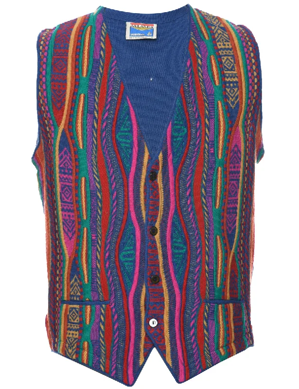 Wool Sweater Vest - L Zippered Buttoned Snapped