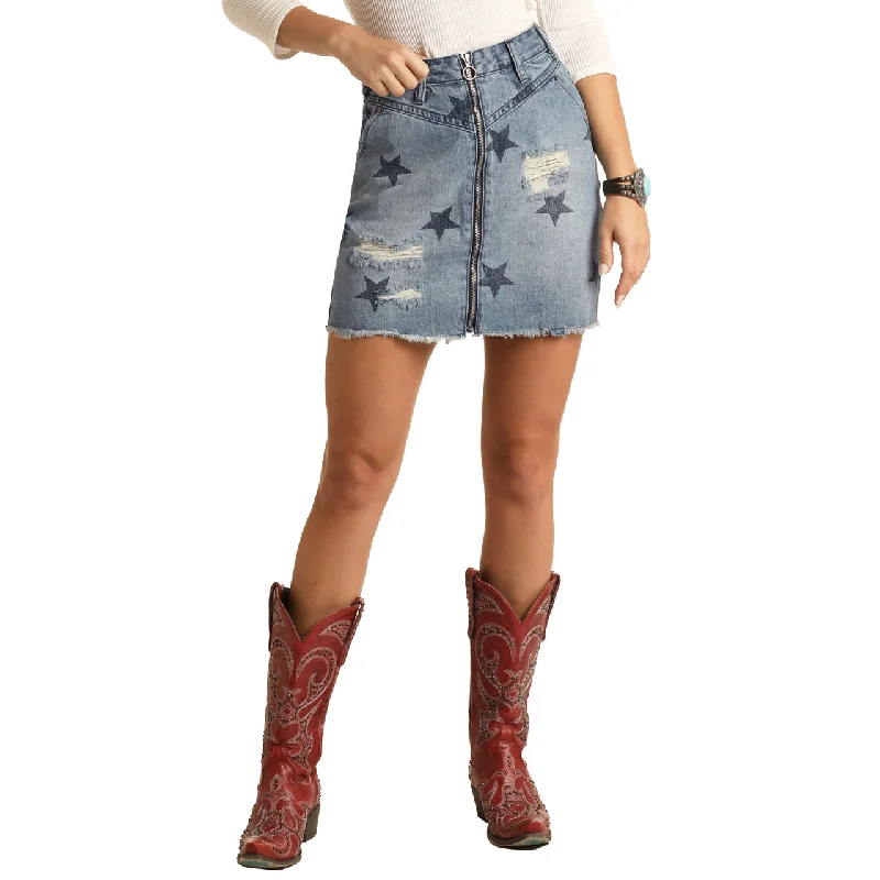 Rock & Roll Ladies Star Print Light Wash Skirt RRWD69RZTG corduroy skirt textured