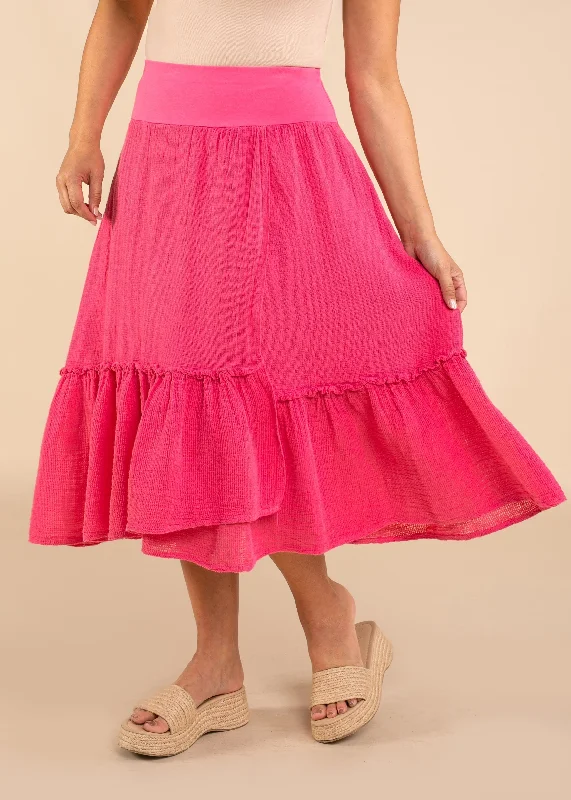Elva Linen Skirt in Raspberry Sorbet leather skirt bold
