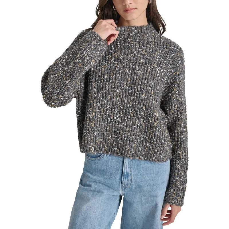DKNY Jeans Womens Ribbed  Mock Turtleneck Sweater Satin Blend Silk Blend Wool Blend
