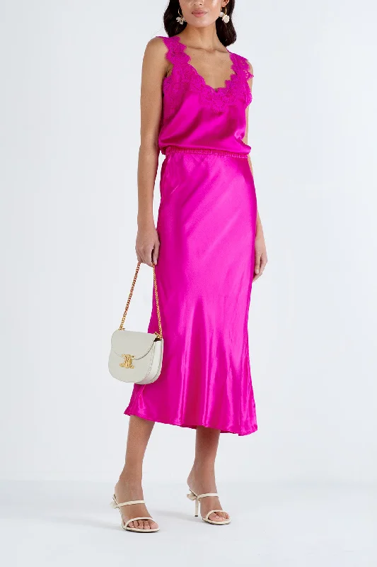 "The Orla" - Satin Midi Skirt (Hot Pink) wool skirt thick