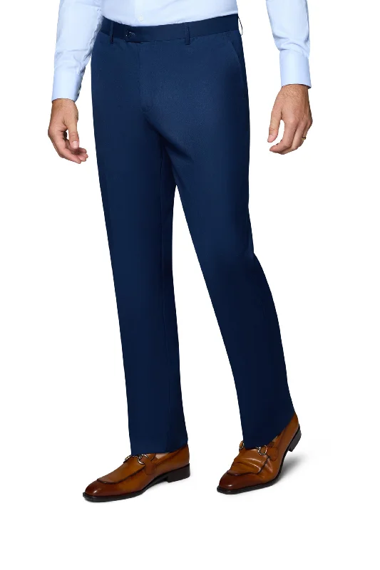 Bergamo Orange Solid Slim Fit Pants - New Blue Soft Stretch Trousers