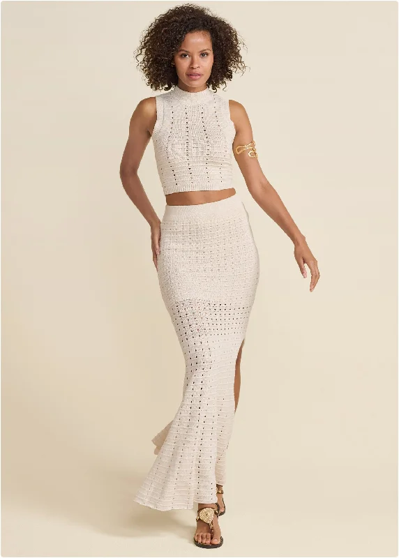 Two-Piece Sweater Set - Off White Long Sweater Short Sweater Cropped Sweater