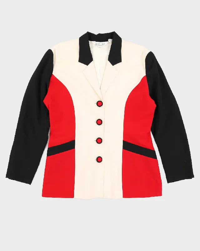 Block Colour Silk Blazer Jacket - M Zippered Front Buttoned Front Snap Front