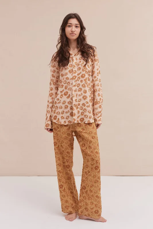 Long Lounge Pant - Chamomile Gold/Brown Chic Checkered Pants