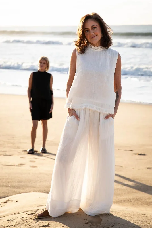 Gauze Linen Pants | Off White Soft Stretch Leggings