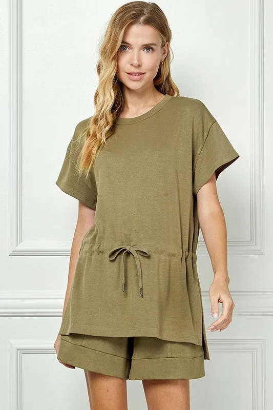 Drop Shoulder Soft Lounge Set (w/ pants) Casual Skinny Fit Pants
