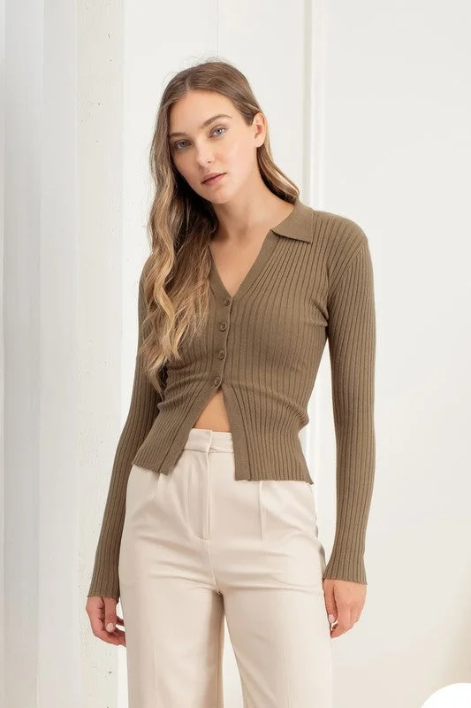 Collared Button Front Long Sleeve Sweater Knit Top Hooded Caped Shawl Collar