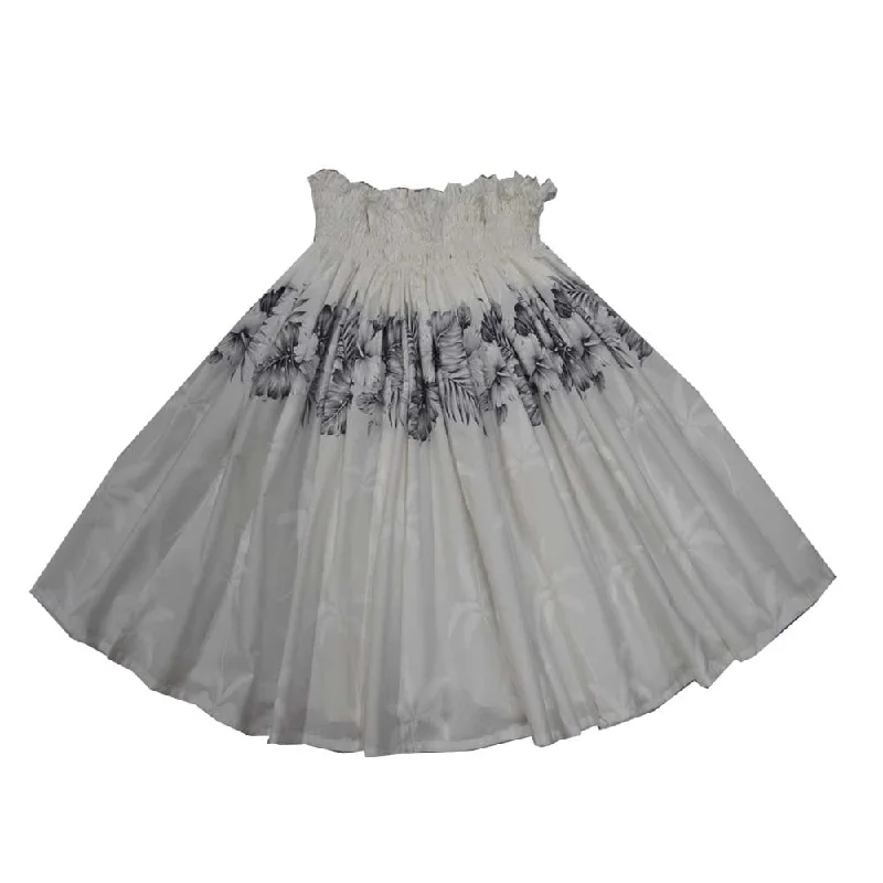 Vintage Hibiscus White Hula Skirt Made in Hawaii linen skirt relaxed