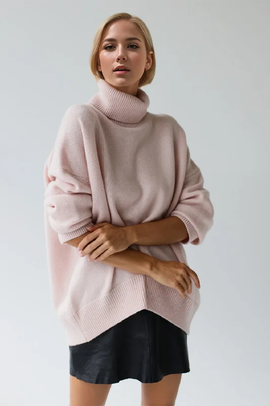 Basic Bae Turtleneck Dropped Shoulder Long Sleeve Sweater Seamless Knitted Crochet